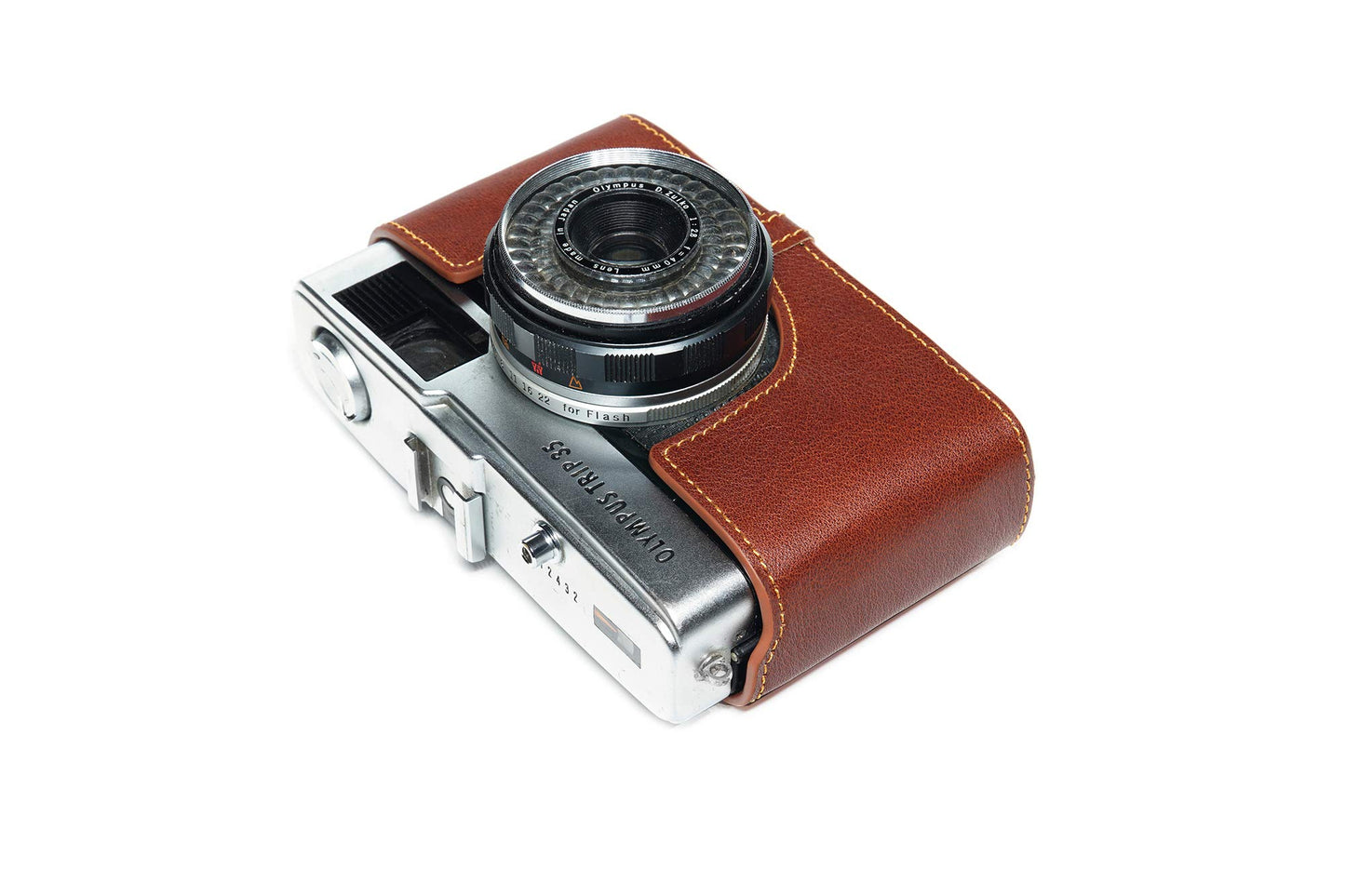 Trip 35 Case, BolinUS Handmade Genuine Real Leather Half Camera Case Bag Cover for Olympus Trip 35 Camera with Hand Strap (LavaBrown)