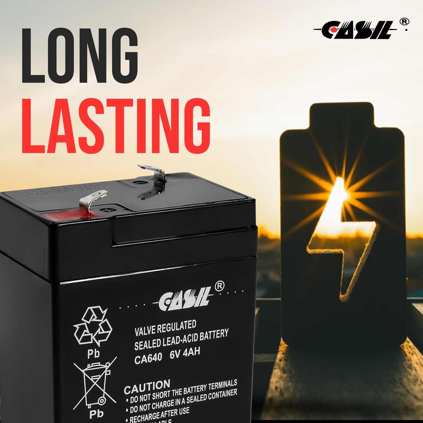 Casil 6V 4Ah SLA Battery - Rechargeable Sealed Lead Acid AGM - F1 Terminal - Replacement for Power Wheels, Deer Feeders, Emergency Lights, Exit…