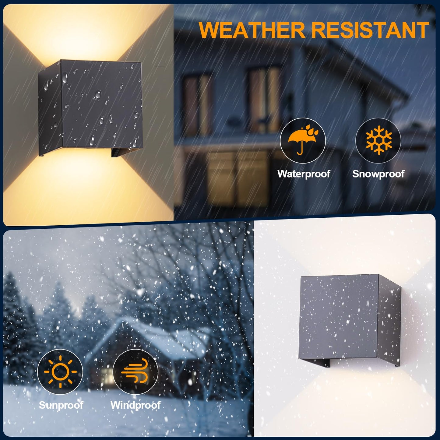 BYHOIY 4 Pack Outdoor Wall Sconces, Modern Square Up and Down Exterior Wall Lights, 12W LED Porch Light Fixtures, IP65 Waterproof Black Wall Mount