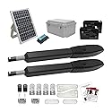 JUJIANG C026 Solar Gate Opener with Batteries & Solar Panel for Dual Swing Gates Up to 1540lb Automatic Gate Opener with Remote Complete Kit Medium