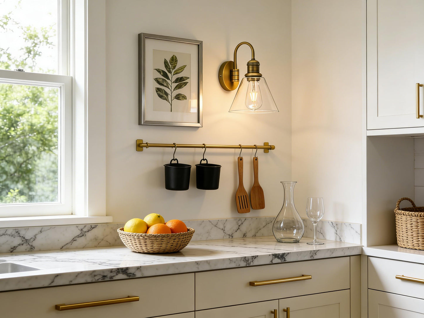 Yosoan 1-Light Brass Modern Vintage Indoor Wall Sconce, Vanity Single Luxury Hardwired Retro Textured Clear Funnel Flared Glass Shade with Industrial