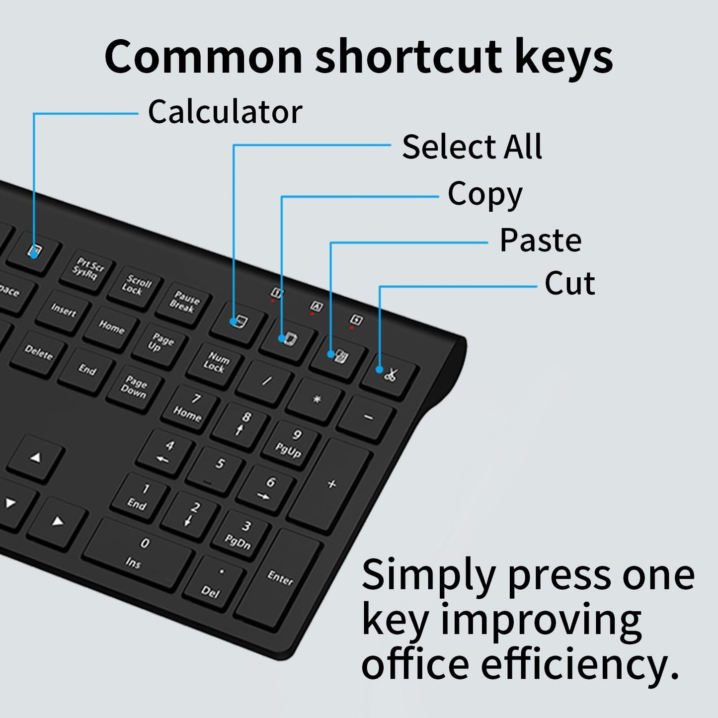 Wireless Keyboard and Mouse Combo, Silent Full-Size Computer Keyboard with Calculator Button, 2400 DPI Mice, Quiet Click, Slim Cordless USB Set