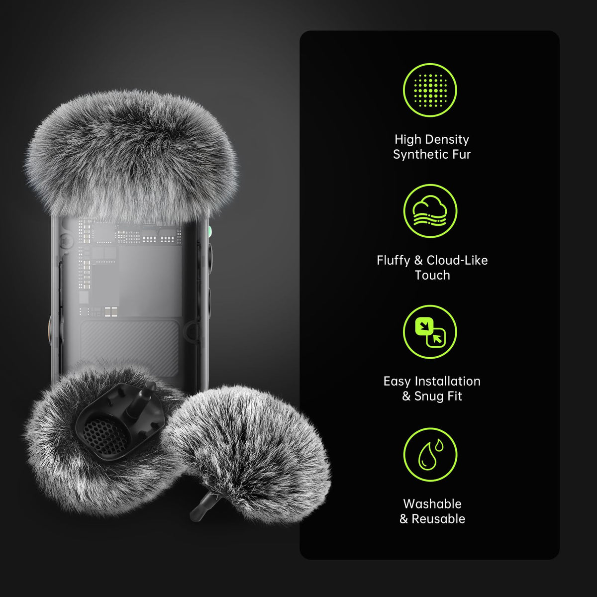 PhantAccy Microphone Windscreen for DJI Mic-2, Replacement Pop Filter & Wind Muff, Anti-Pop & Noise Canceling Fuzzy Cover, Only for DJI Mic-2 Wireless