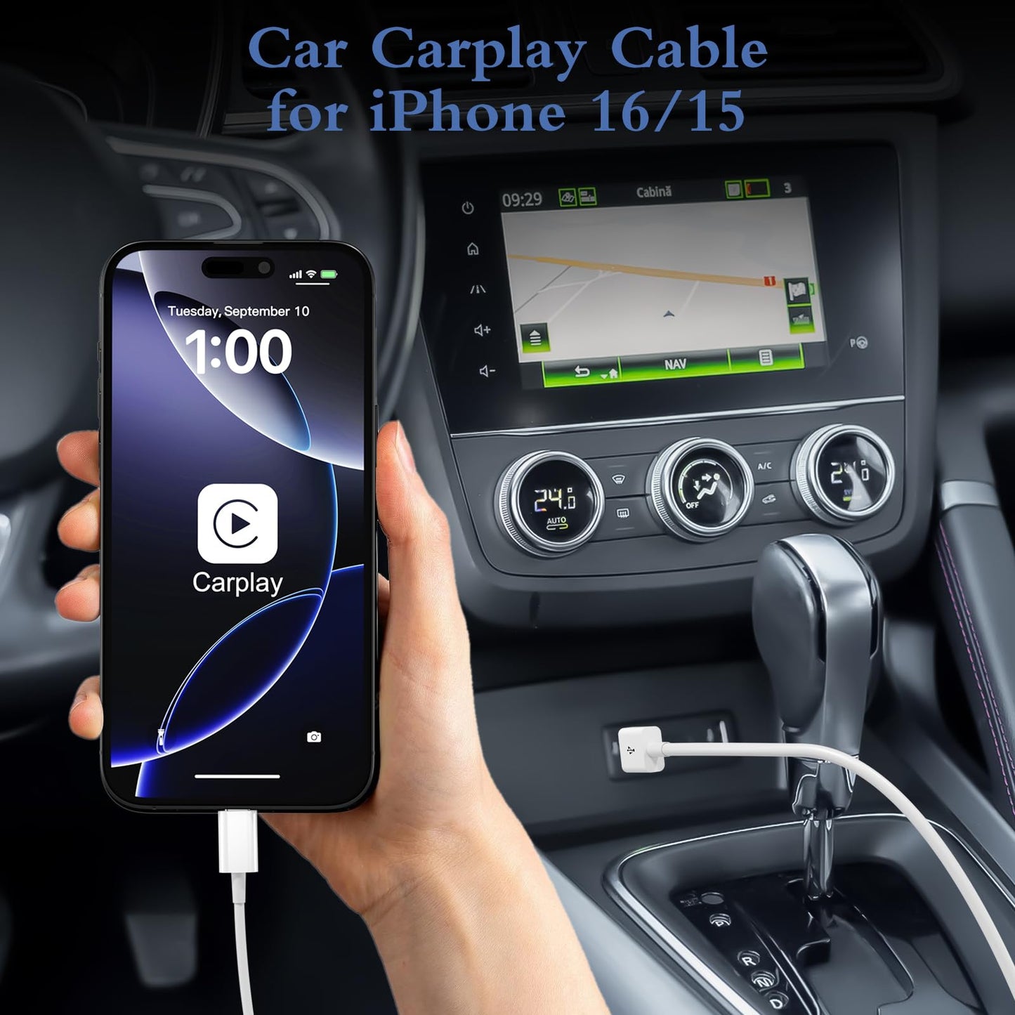 Snisre Car Carplay Cable, USB A to USB C Cable 3FT, Fast Charger Cord for iPhone 17/16/15 Pro Max/Plus/16E, Car Charging Cord?White, 3FT?