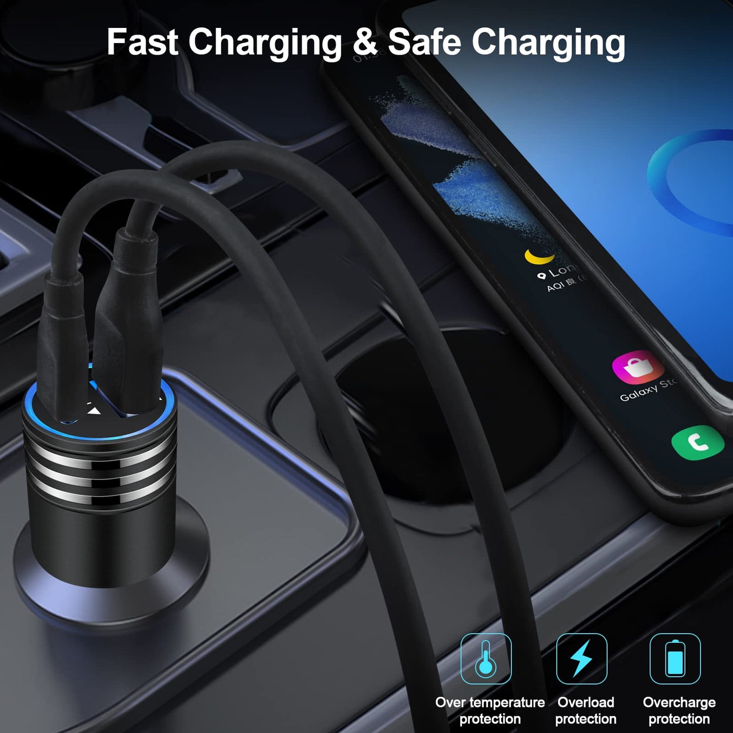 30W USB Type C+USB Car Charger Adapter Plug Fast Charging Compatible for Moto Edge 5G UW/One 5G UW ace/G Power/G Stylus/G Play, Samsung Galaxy