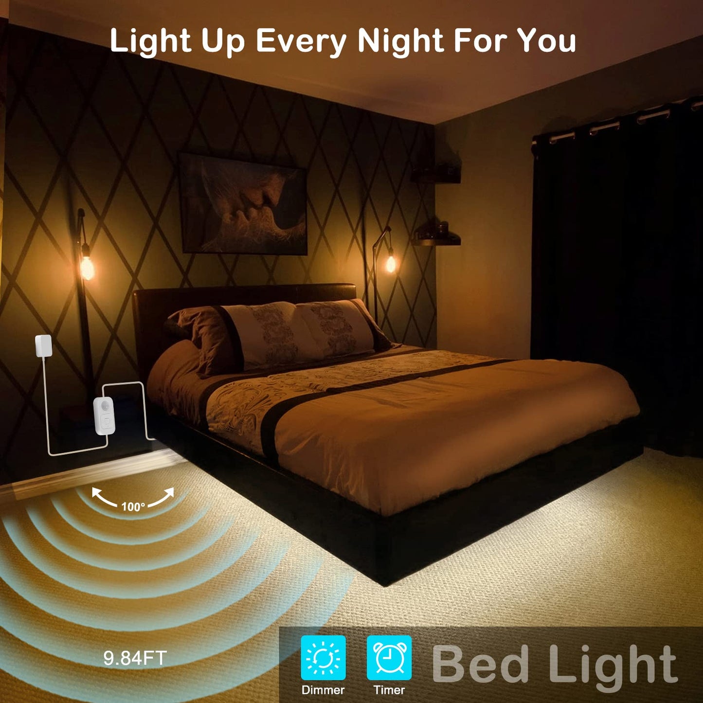Motion Sensor Under Cabinet Lights - Plug-in LED Strip Lights Indoor With UL FCC Approved Adapter, Dimmer And Timer For Kitchen Cabinet, Counter