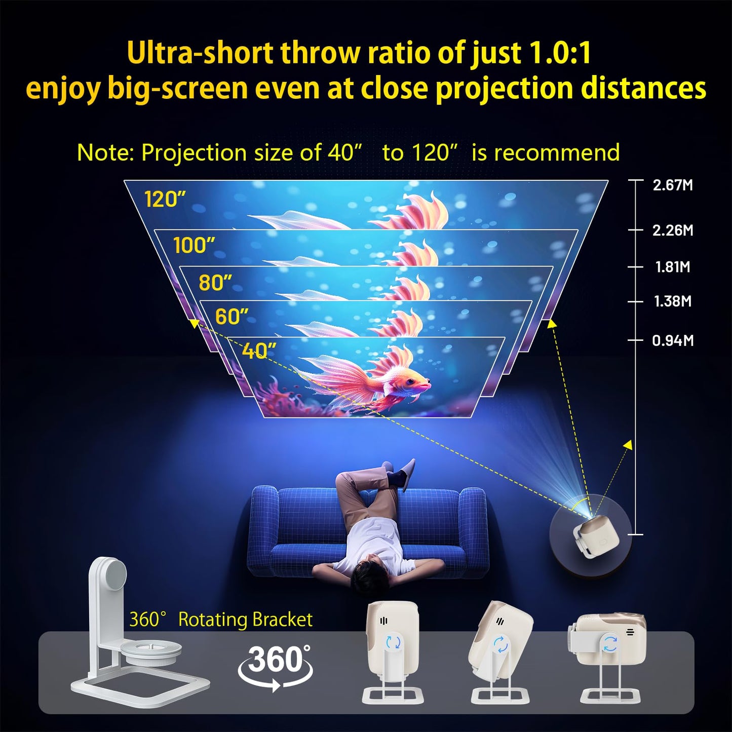 Kinhank 2026 Portable Smart Video Projector,450 ANSI Lumens, 4K Native 1080P, Auto Focus & Auto Keystone,WiFi 6,BT5.2, Outdoor Movie Projector