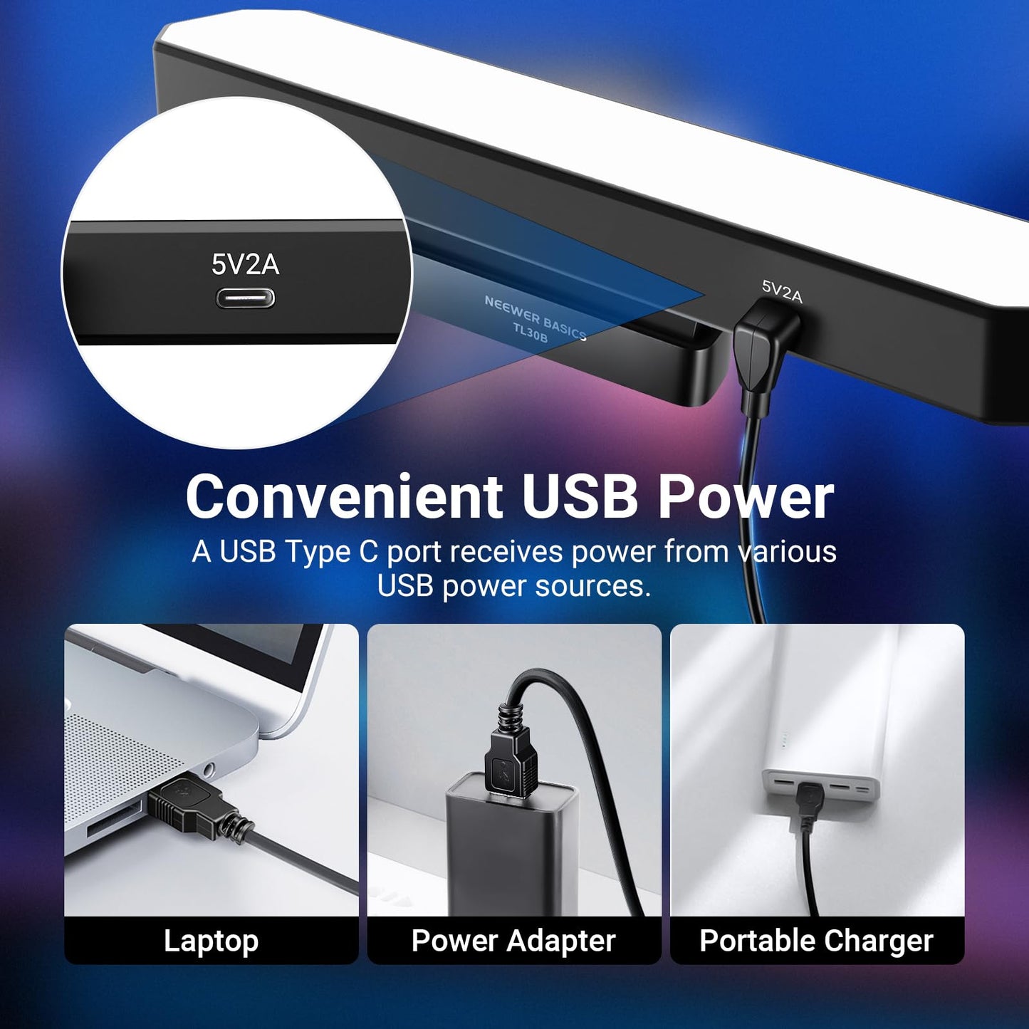 NEEWER Basics LED Chin Fill Lighting CRI95, 6W Bi Color Portable Desk Phone Selfie Photo Light, USB Powered for TikTok Streaming Laptop Video