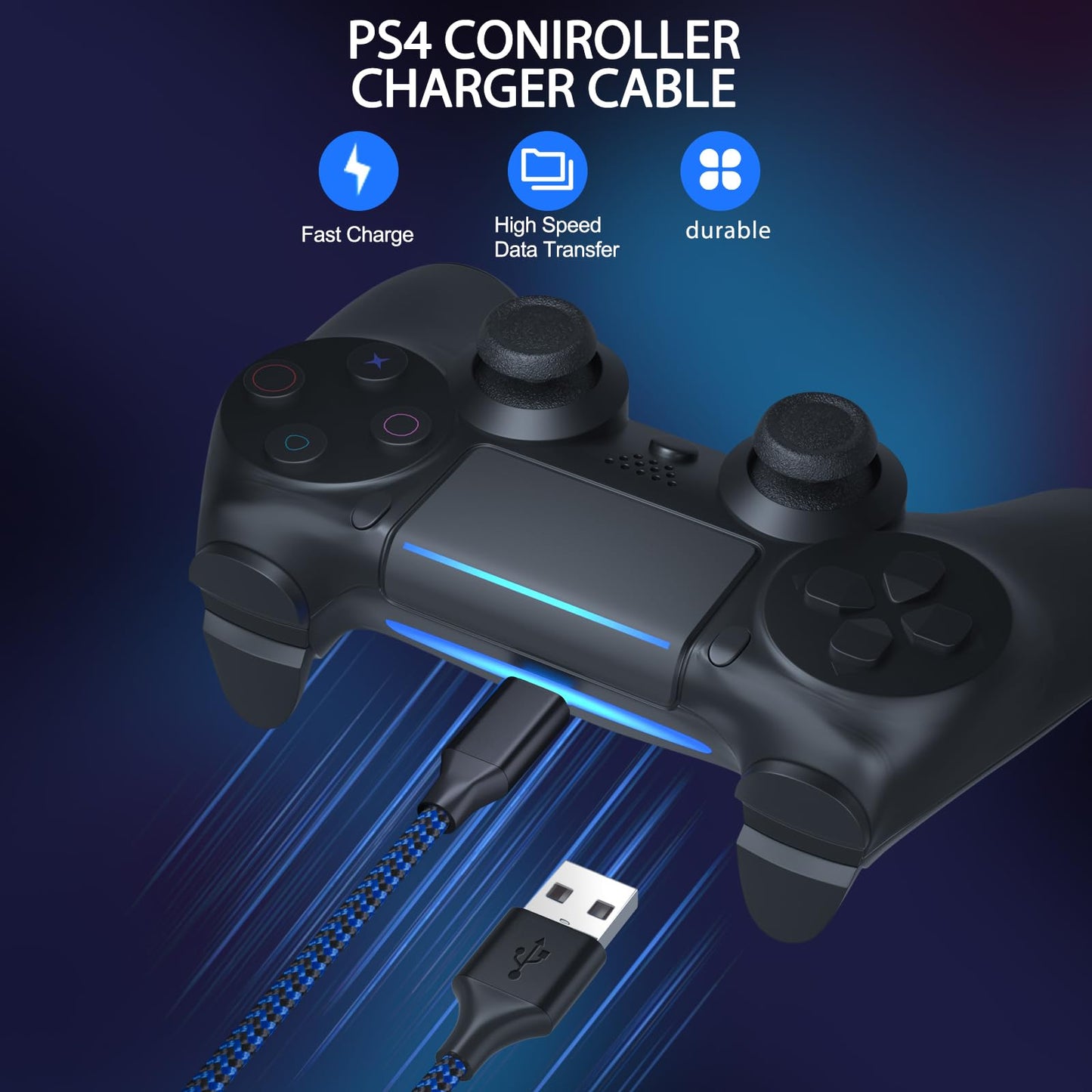 PS4 Charger Cable,10FT PS4 Controller Charger Cord for Xbox One S/X/Elite,PS 4 Pro/Slim,Game,Micro USB Cable to USB A Long Braided Data Charging Wire