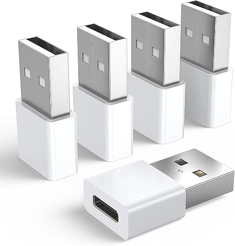 5Pack USB to USBC Adapter,usbc to USB Adapter for iPhone 16/15 Charger,iPhone 16/15/14/13/12 Pro Max Plus,iPad 9/10 Air 5 Mini 6,Car,Samsung S24 S23…