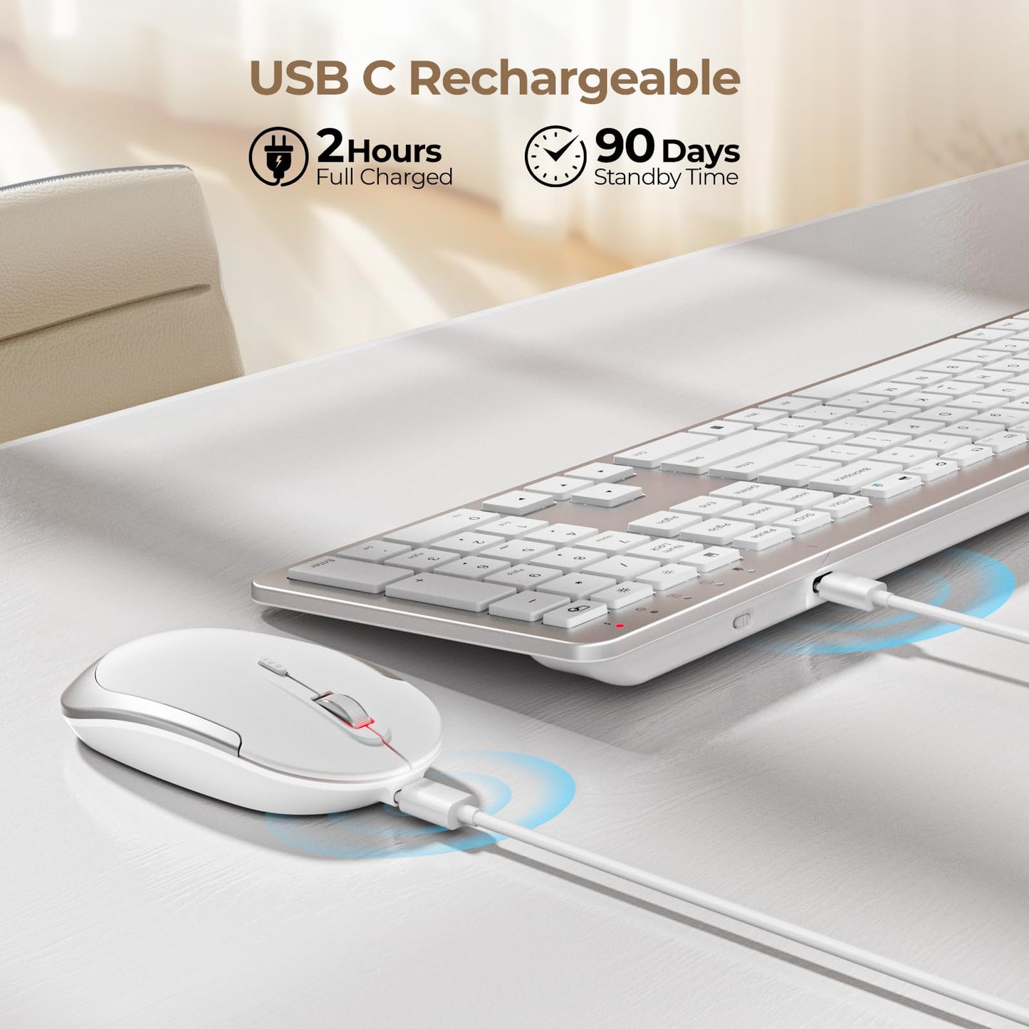 seenda Wireless Keyboard and Mouse Combo, Rechargeable Quiet Keyboard Mouse, Sleek and Ultra Thin Design, Full-Size with Number Pad for Windows