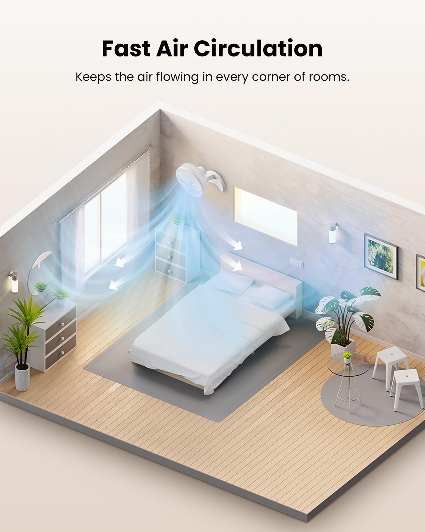Koonie 8'' Wall Mount Fan, Quiet Small Fan with Timer, 8.2ft Wired Remote
