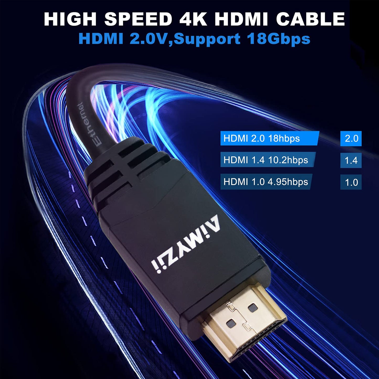 Aimyzii HDMI Cable 100 Feet 4K HDMI 2.0 Cable with Built-in Signal Booster Support 4K 3D 2160P 1080P HDCP2.2 Ethernet ARC and Bandwidth 18Gbps-Black