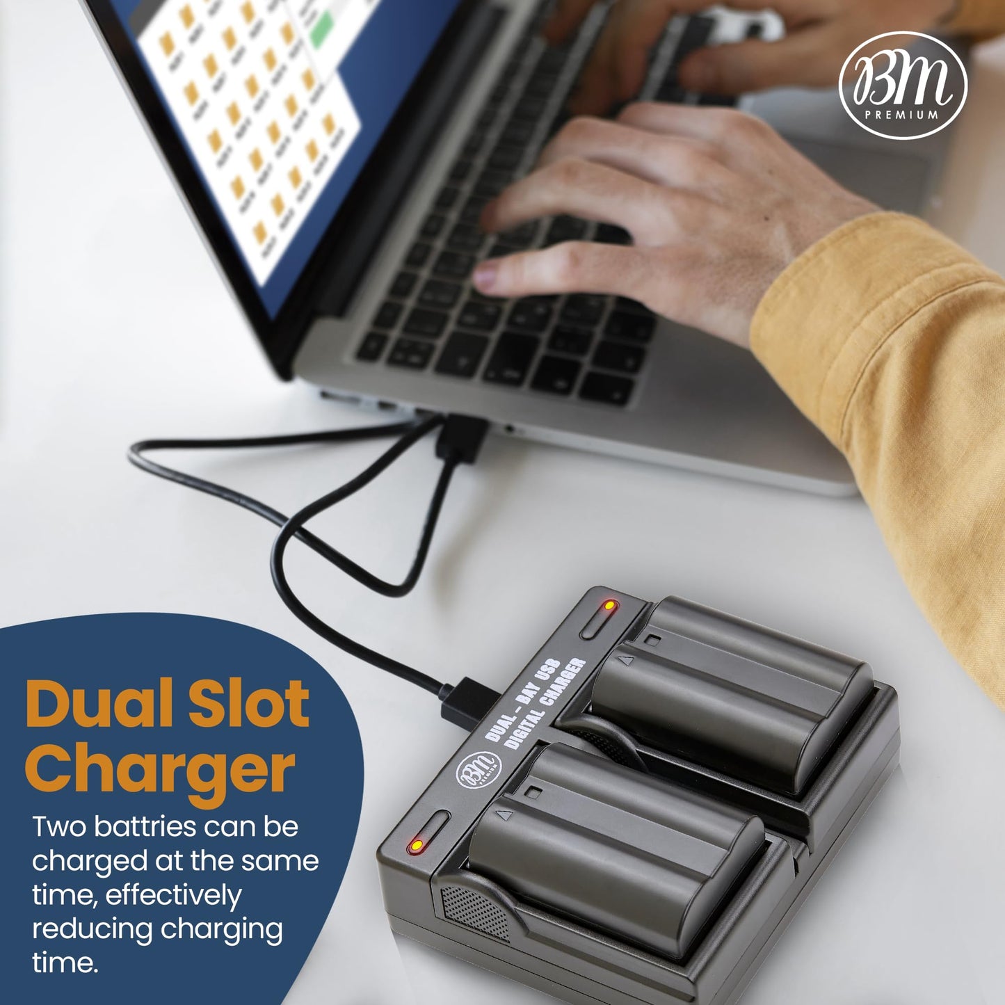 BM Premium 2 Pack of EN-EL15B Batteries and Dual Battery Charger for Nikon Z6, Z7, D780, D850, D7500, 1 V1, D500, D600, D610, D750, D800, D800E, D810