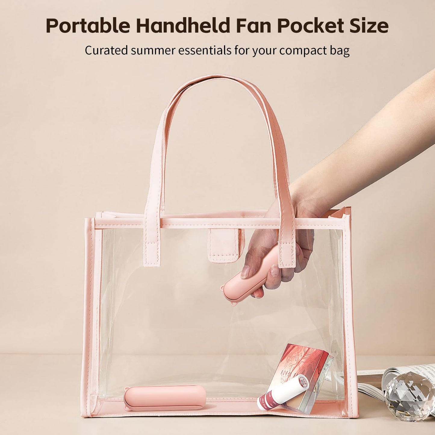 Portable Fan Mini Handheld Fan, Cute Pocket Personal Fan, USB Rechargeable Travel Fan with Power Bank & LED Flashlight, Foldable Small Cooling Fan