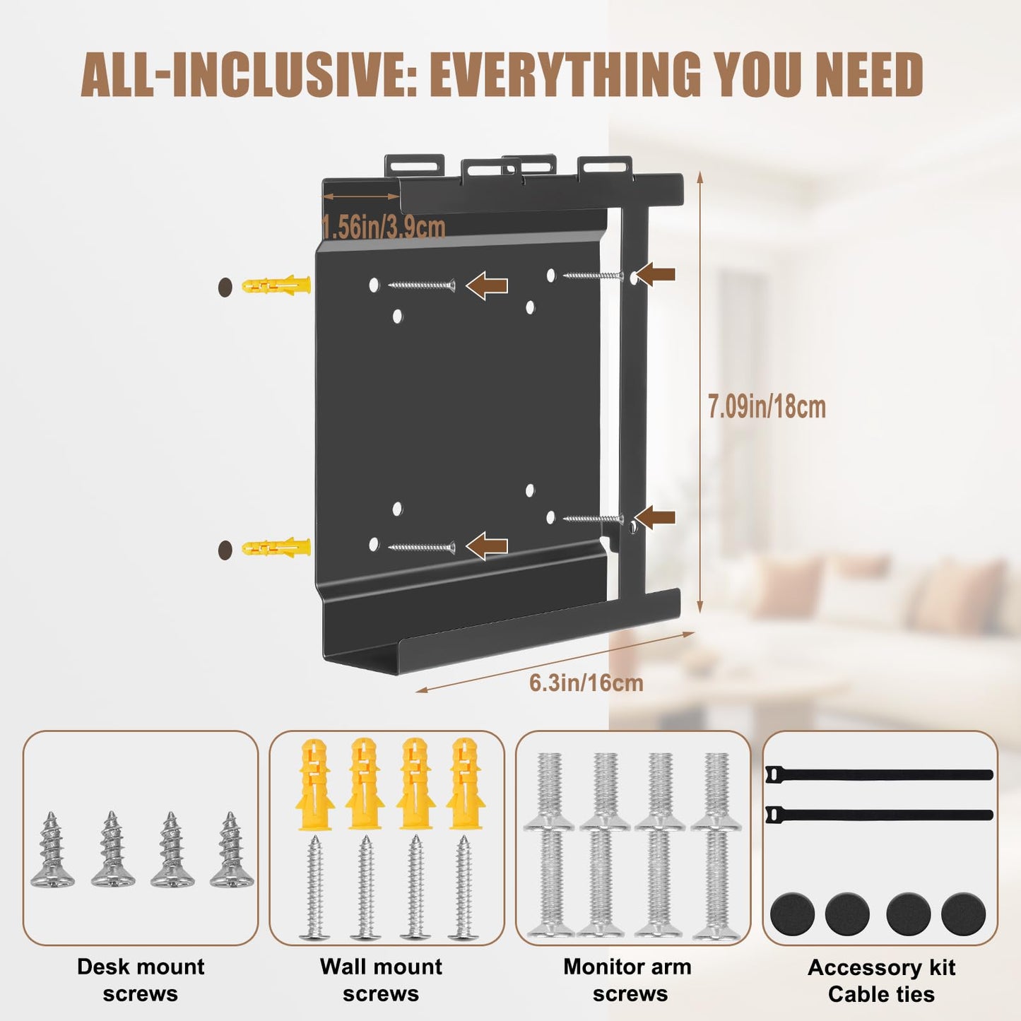 Mount for HP Mini PC Wall VESA and Under Desk Mount, Compatible with HP EliteDesk 800/805/705, HP Pro Mini 400/260, HP ProDesk 600/400/405, Desktop