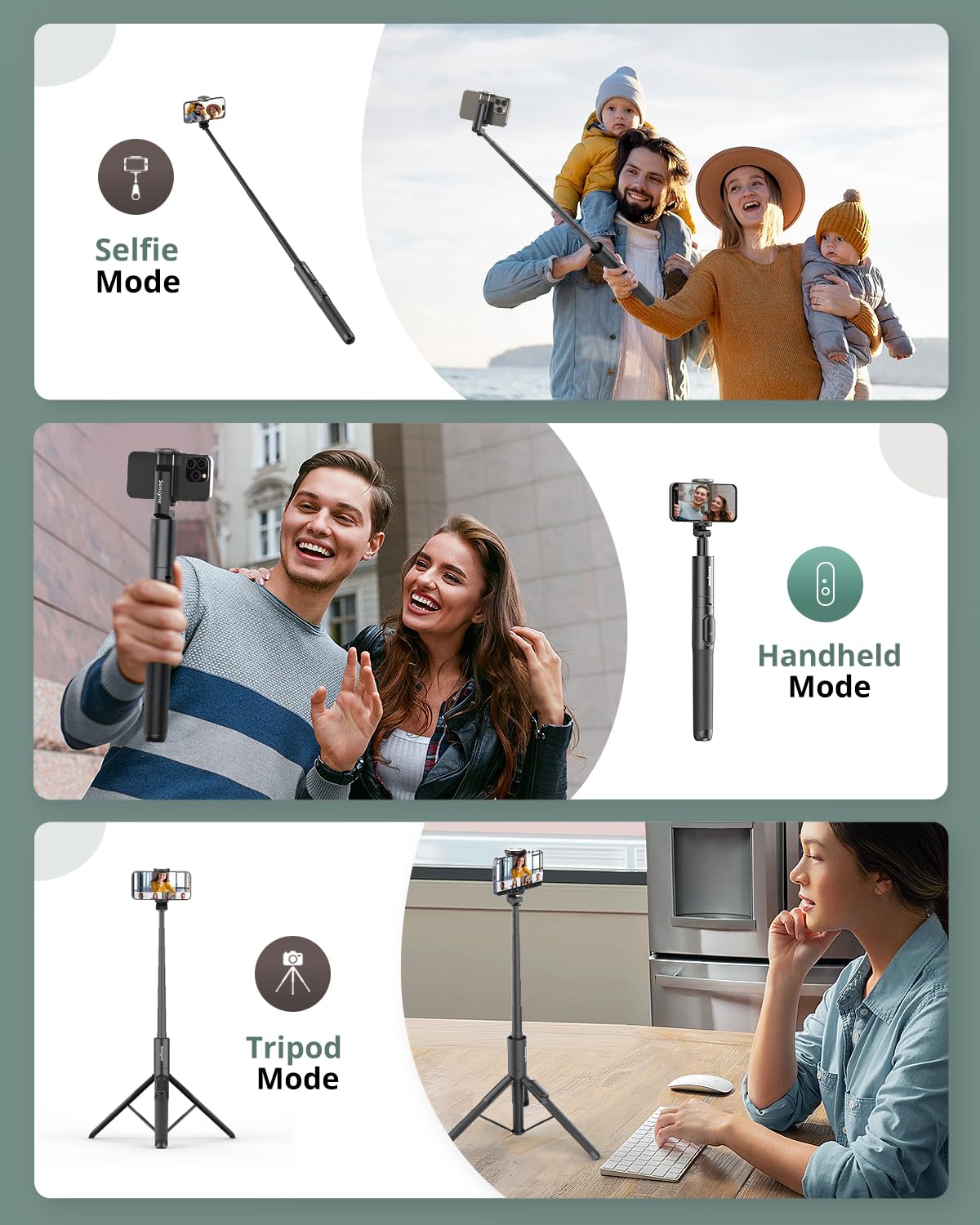Sensyne 60" Phone Tripod - Selfie Stick, Lightweight All in One Phone Tripod Integrated with Wireless Remote Compatible with All Cell Phones for