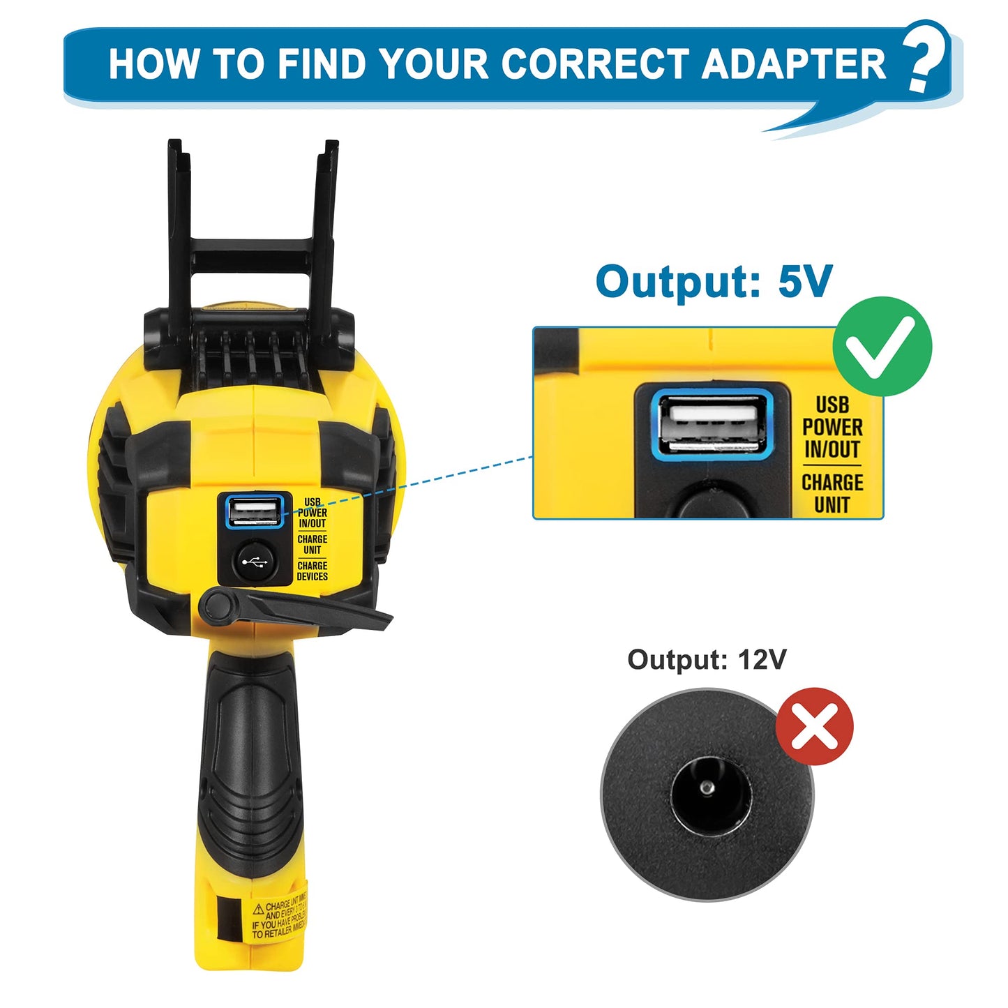 PwrON 5V USB Adapter for Stanley Fatmax Spotlight Charger Compatible with Stanley SL10LEDS SL10LEDSL TL450 TL600 SS4LS Flashlight Power Cord