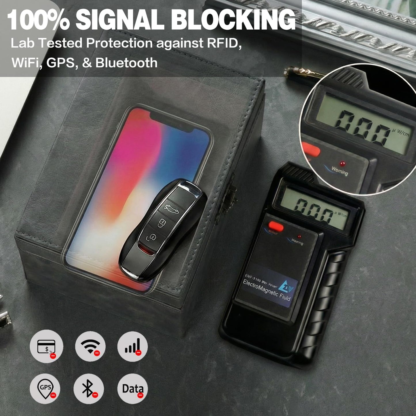 Faraday Box for Car Keys Signal Blocker - Nano Shielding Anti-Theft Relay Attacks on Keyless Entry Fobs - Large Capacity RFID Blocking Case for Home
