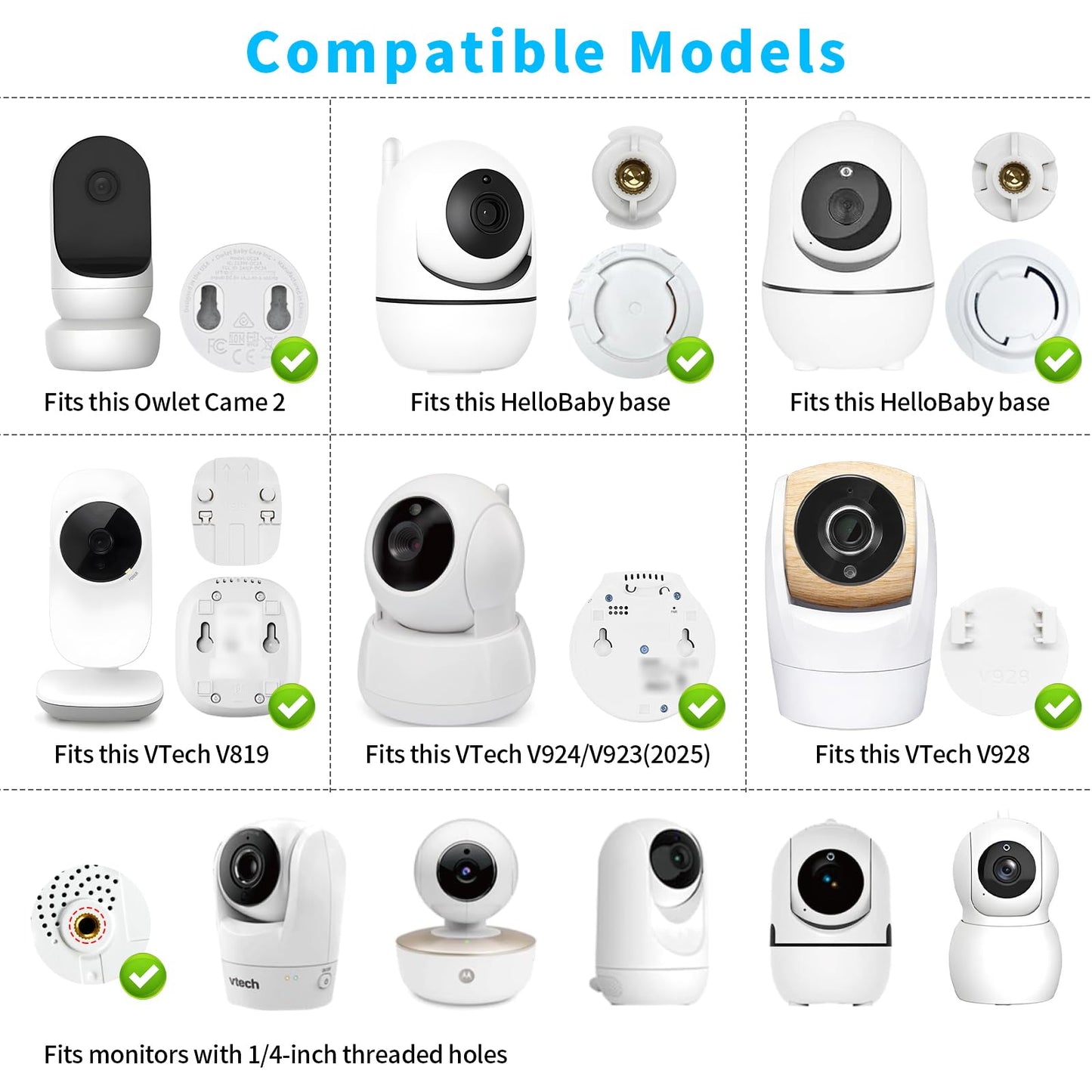 Flexible Baby Monitor Clip Mount: Compatible with HelloBaby/VTech/Owlet Baby Monitor, Baby Camera Holder Without Tool-Free Installation or Wall Damage