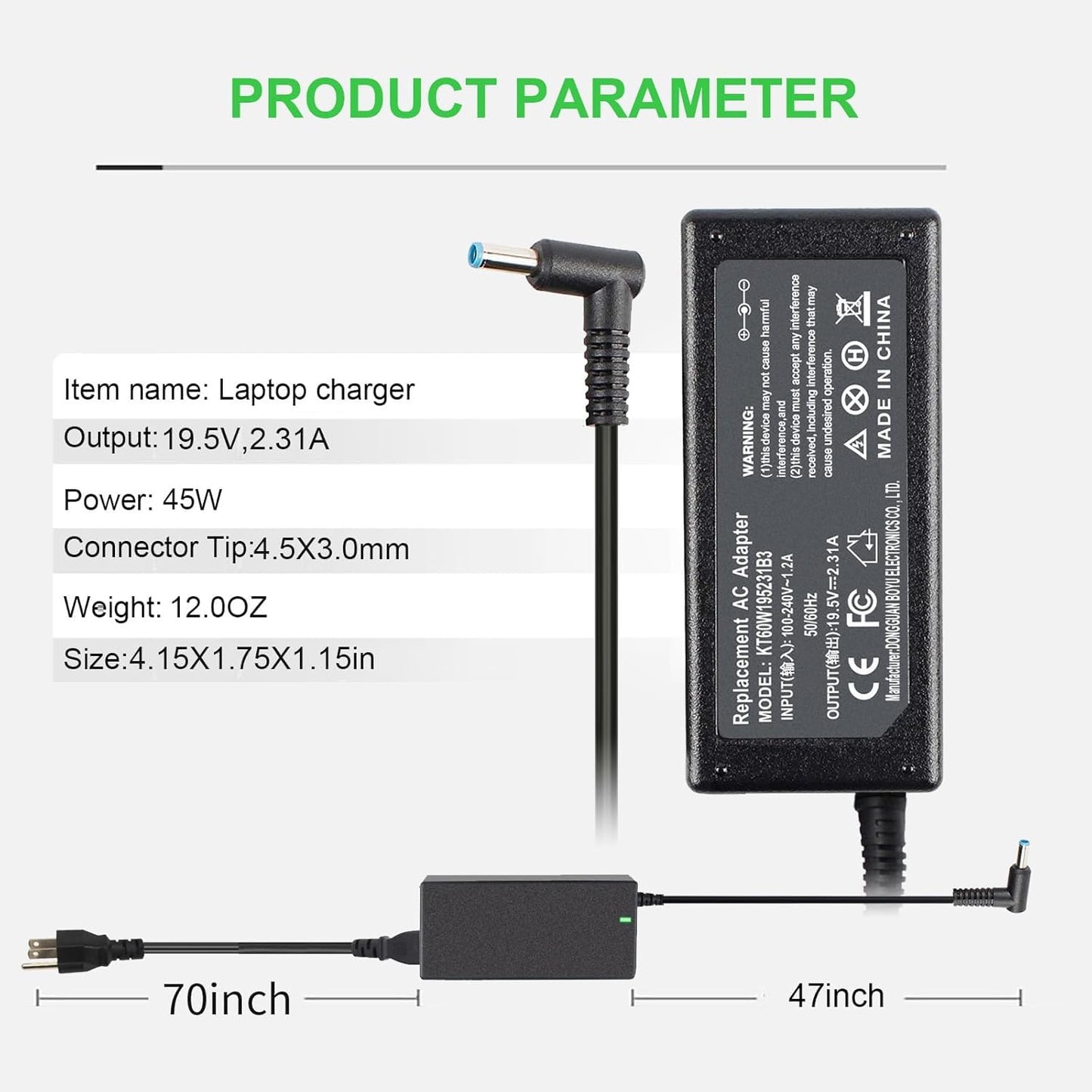 45W 740015-002 741727-001 L25296-001 AC Adapter for HP Pavilion x360 Envy Spectre Elitebook 840 ProBook Laptop Notebook Power Supply Cord Blue Tip 4.5