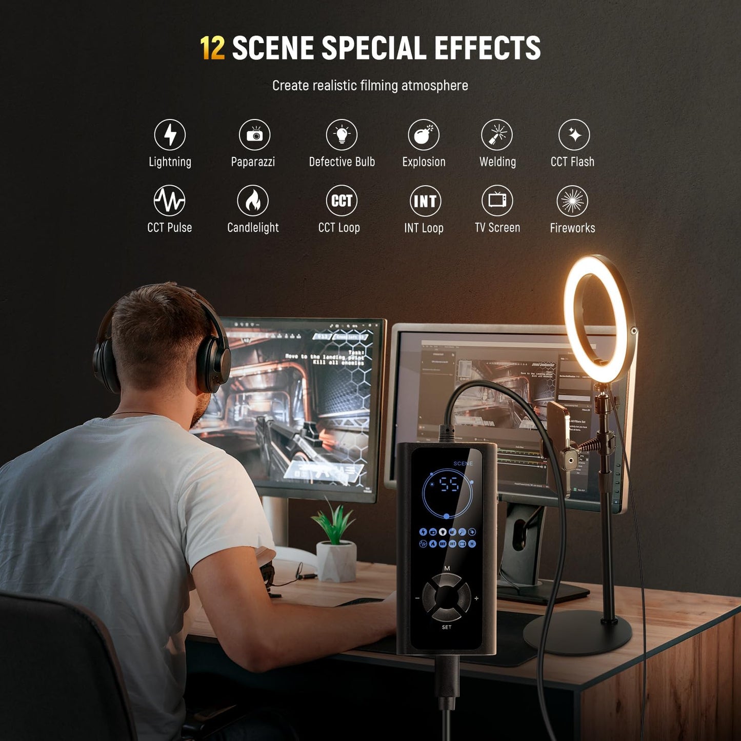 NEEWER 8" 18W High Power Desk Ring Light with Stand & Phone Holder, Circle Selfie Ringlight for iPhone Streaming Vlogging Recording, Video Conference