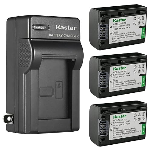 Kastar 3-Pack Battery and AC Wall Charger Replacement for Ordro NP-180 NP180 Battery, ORDRO HDR-AE8 UHD 1080P 60FPS DV Camera, Ordro AE8 Digital
