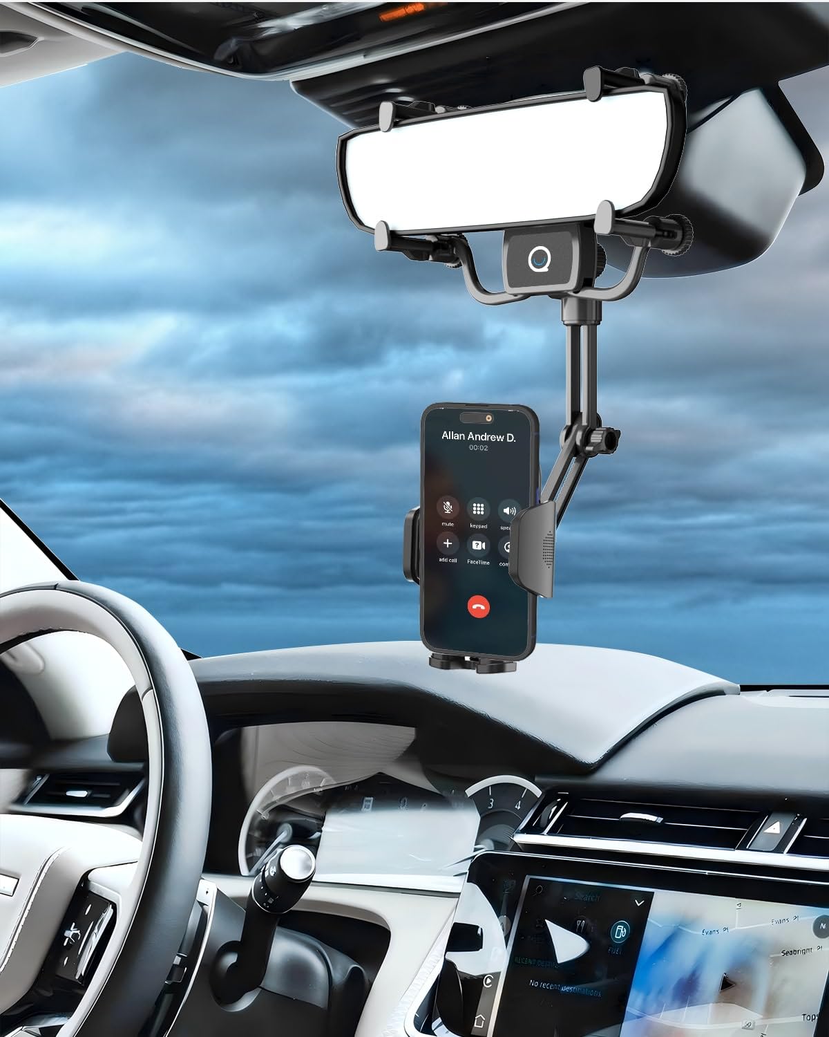 Quyee Rear View Mirror Phone Holder for Your car, Aluminum Alloy Cell Phone Mount Fit for iPhone Android Samsung and All Smartphones