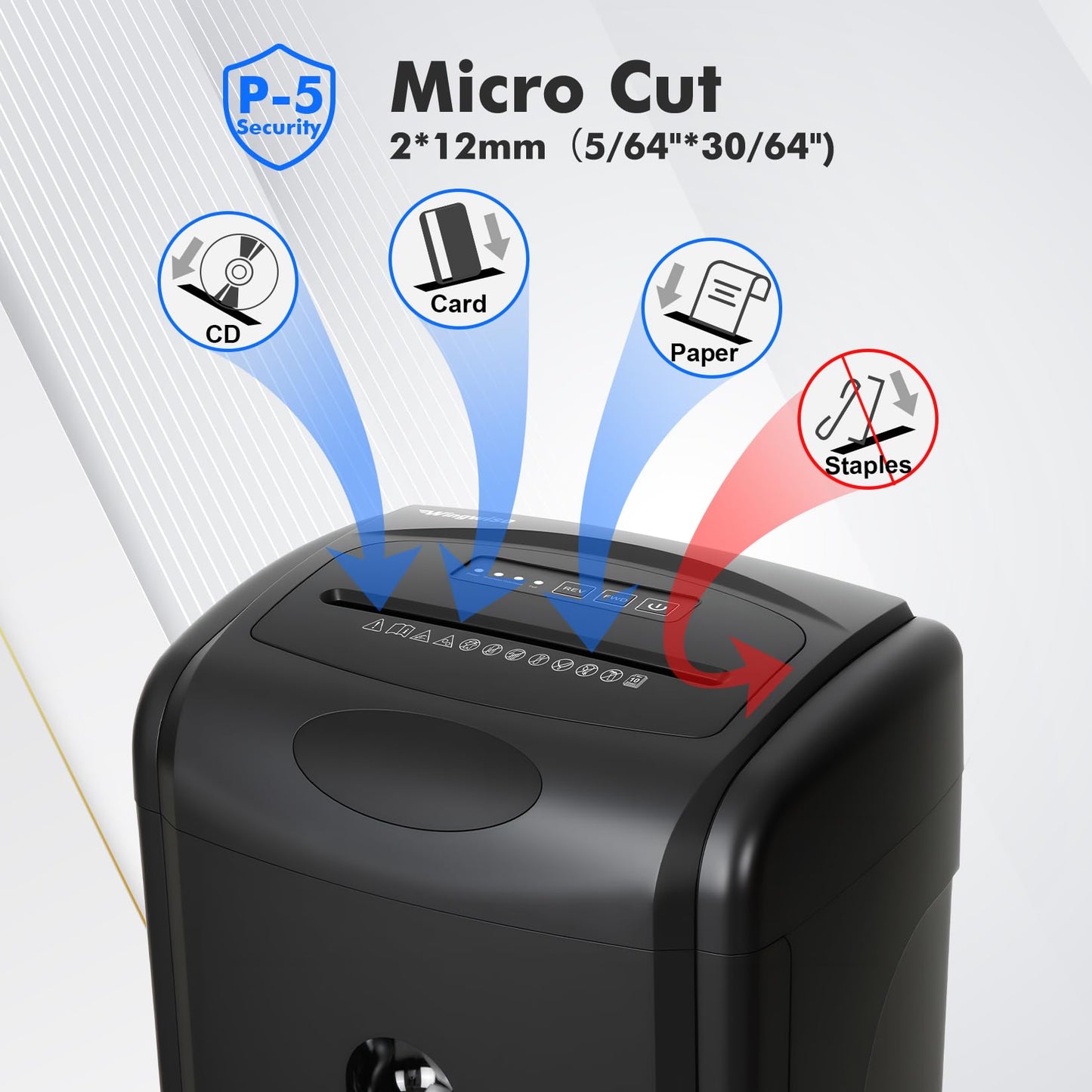 Low Noise 48dB Paper Shredder for Home, 10-Sheet Micro Cut, P-5 High Security, CD/Credit Card Shredder, 7.9 Gallons Wastebasket, Black