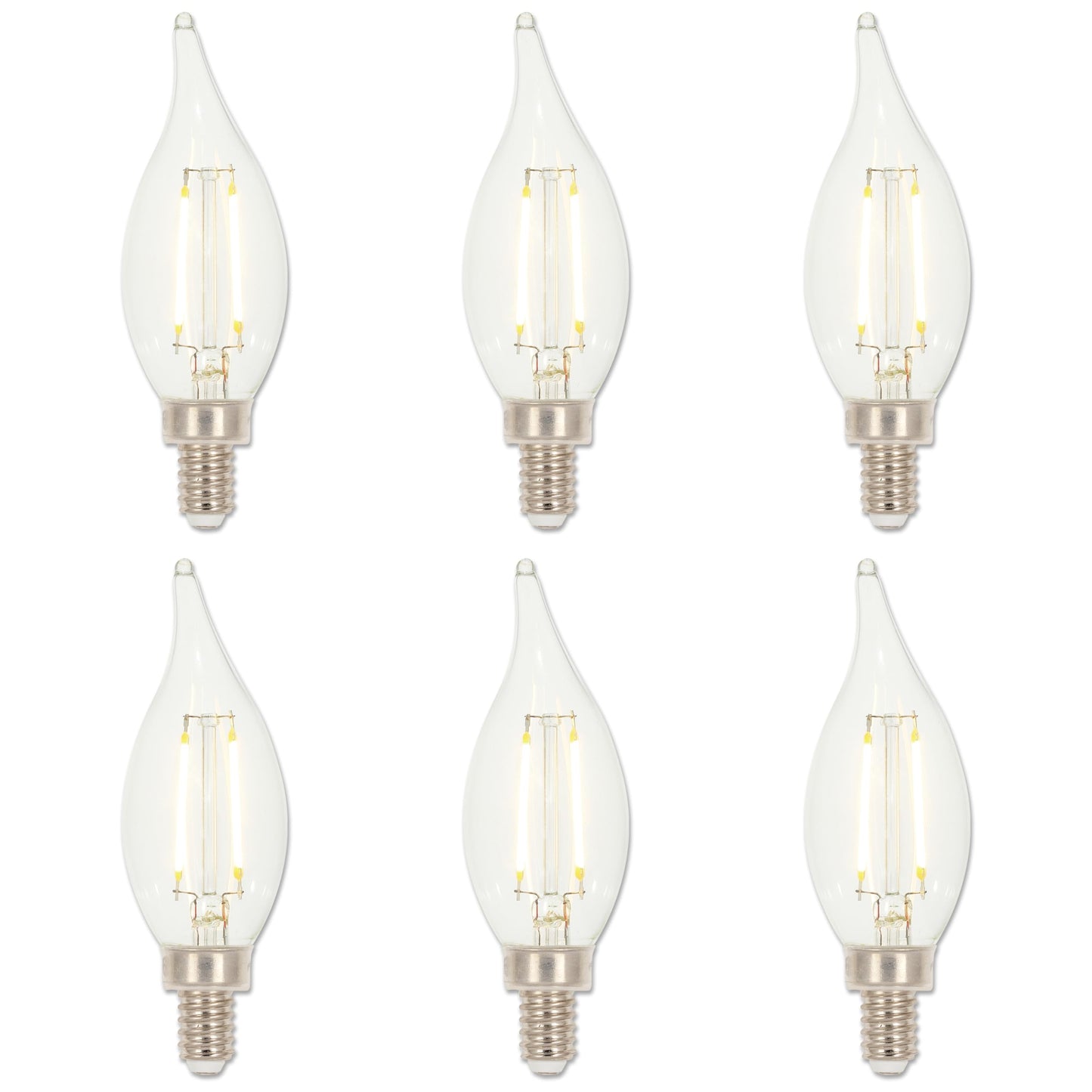Westinghouse 4517220 3.3 Watt (40 Watt Equivalent) CA11 Dimmable Clear Filament LED Light Bulb, Candelabra Base, 6 Pack