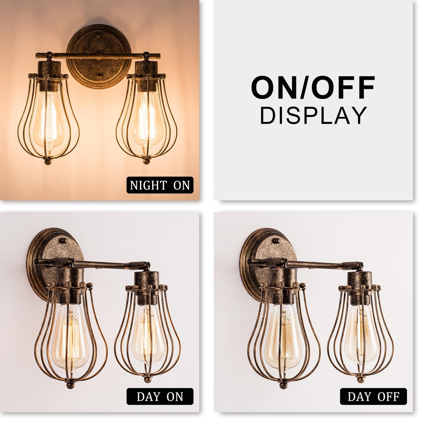 Vintage Wall Lamp Adjustable Industrial Rustic Wire Cage Wall Light Retro Style Indoor Lighting Fixture ;Moonkist (with 2 Light) (Oil Rubbed Bronze)