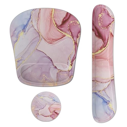 Keyboard Wrist Rest Memory Foam Ergonomic Mouse Pad with Computer Wrist Support Set with Non-Slip Rubber Base Coaster for Home, Office Easy Typing