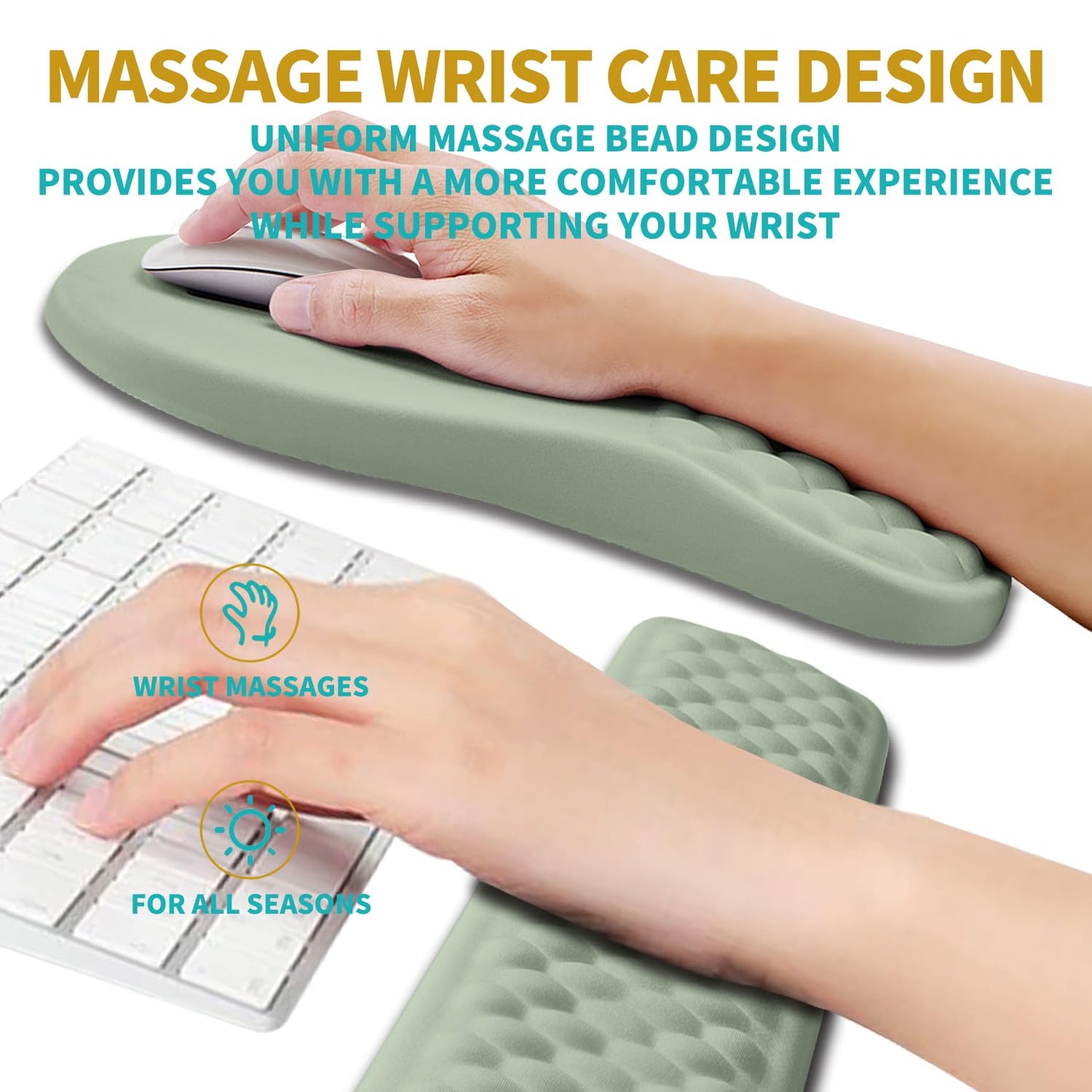 Hokafenle 2 in 1 Ergonomic Mouse Pad Wrist Support & Wrist Rest for Computer Keyboard Set, with Relieve Carpal Tunnel Pain Massage Bulge and Full
