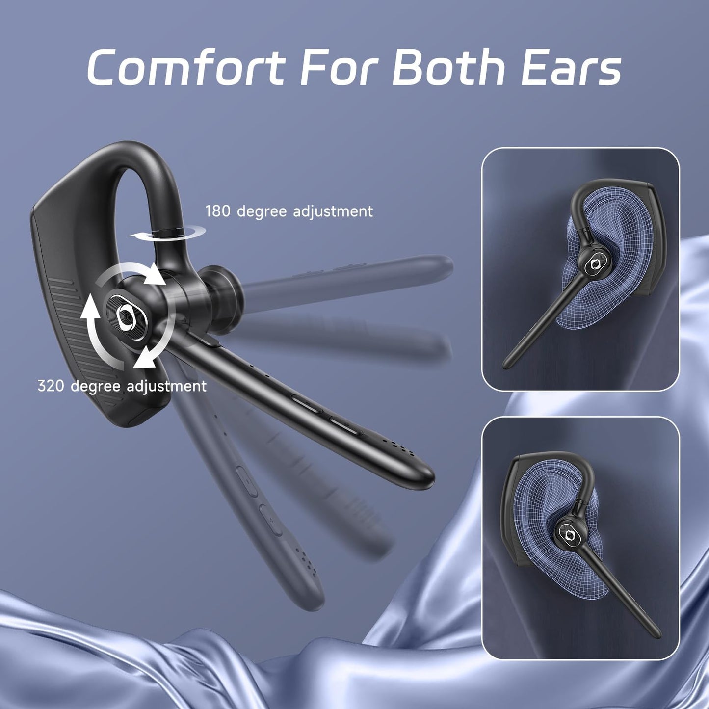 Wireless Headset Bluetooth Earpiece with Dual Noise Canceling Microphone Hands Free Headphones Single Ear Earphone Over Ear Earbud for iPhone Samsung