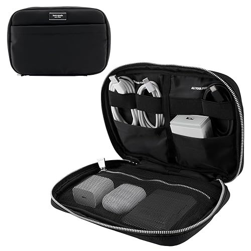 kate spade new york Nylon Tech Organizer Pouch - Electronics Cable Cord Organizer, Travel Case for Chargers, Power Bank, AirPods, and Accessories