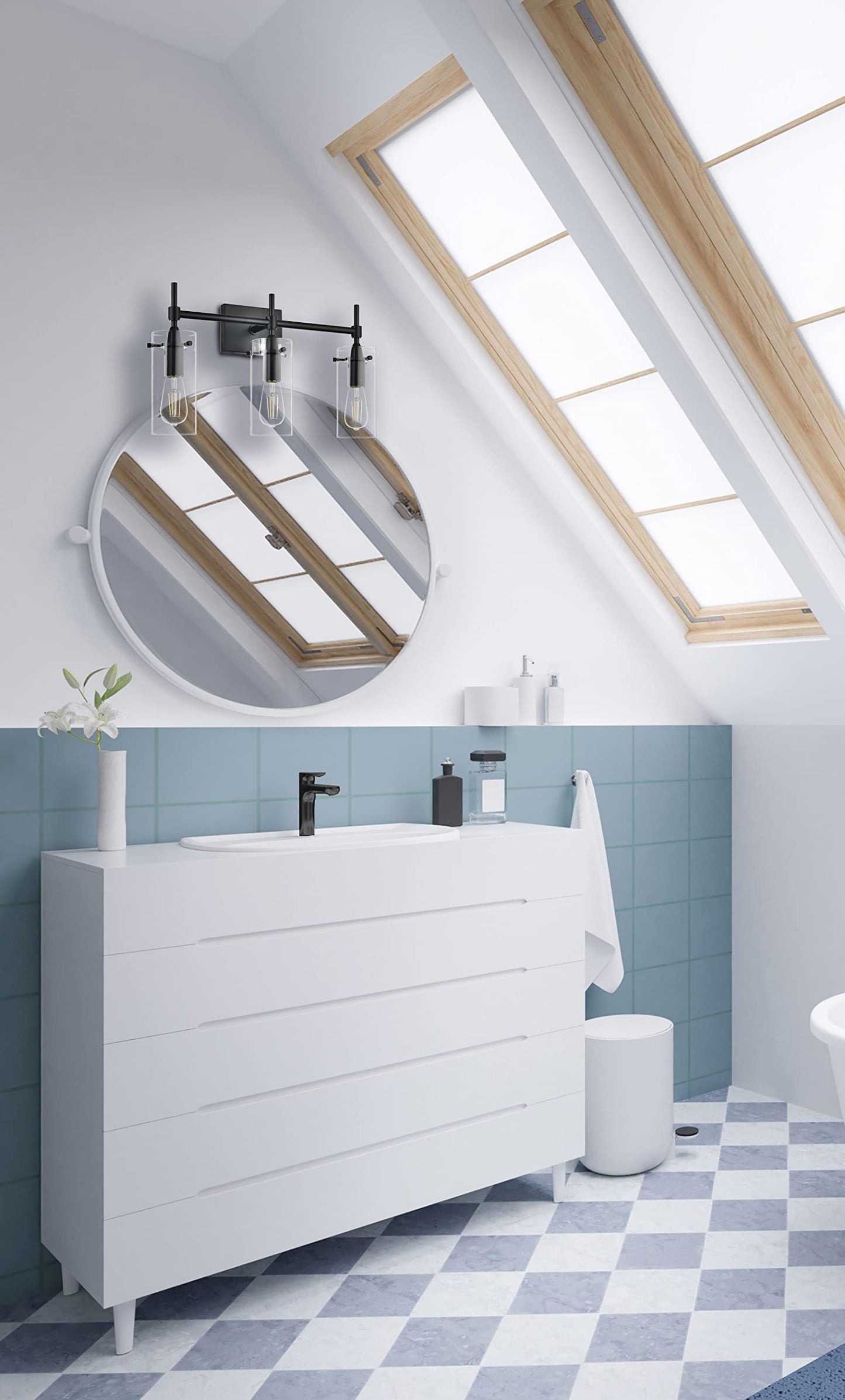 Linea di Liara Effimero Modern Farmhouse Bathroom Vanity Lights Fixtures 3 Lights Over Mirror Matte Black Vanity Lights for Bathroom Light Fixtures