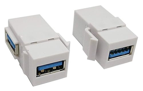 USB 3.0 Keystone Jack Inserts, zdyCGTime (2-Pack) 90 Degree Right Angled USB 3.0 Adapters Female to Female Connector for Wall Plate Outlet Pane…