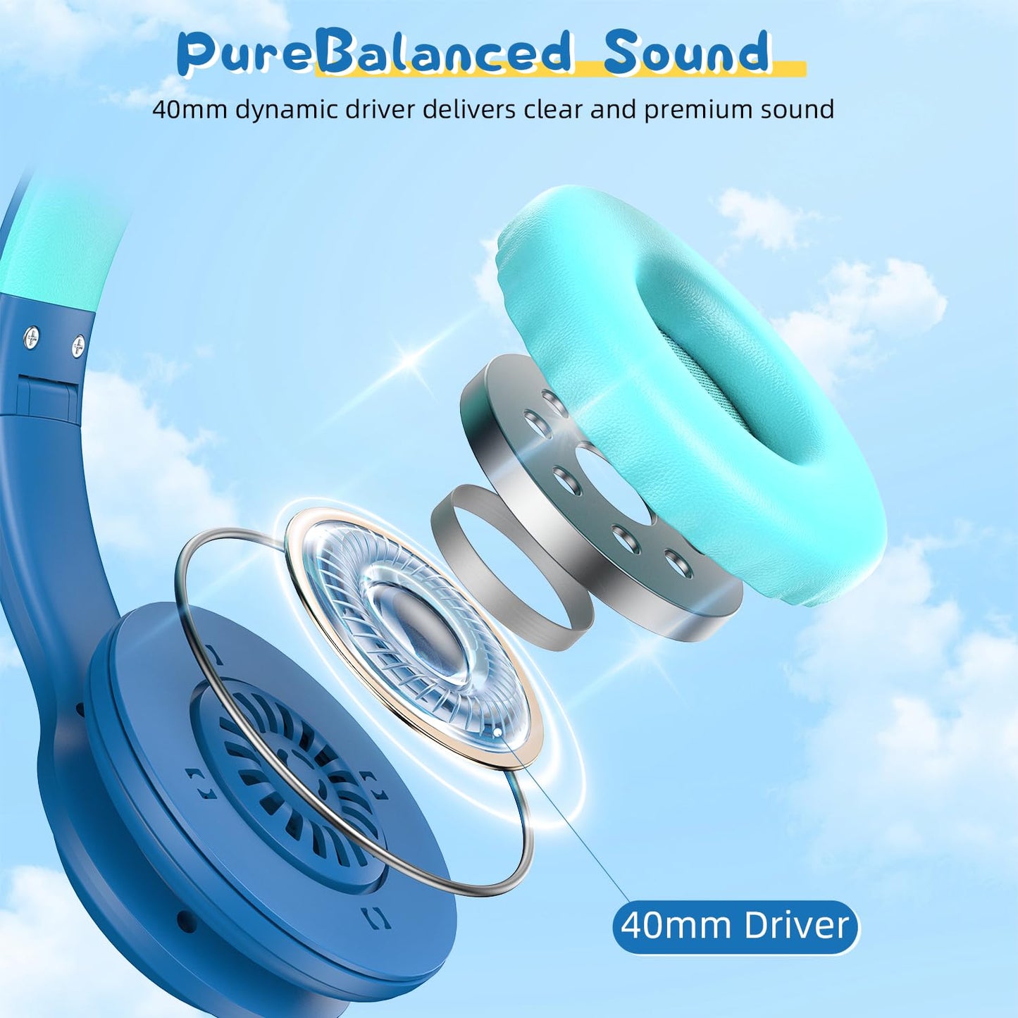 Candy Bila Kids Bluetooth 6.0 Headphones with LED Light, 85Hours Playtimes, Type-C Fast Charging, 85/94dB Volume Limited, Comfort Wireless Headphones…