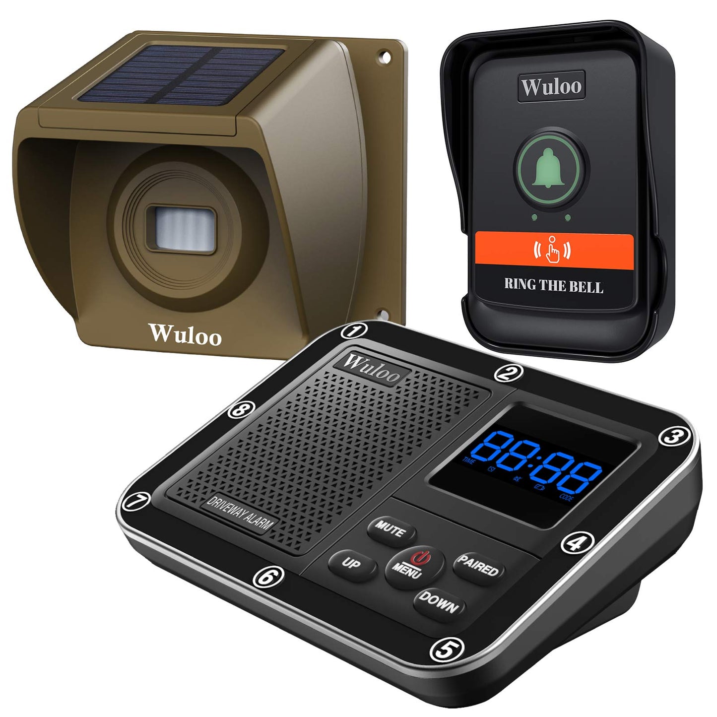 Wuloo Wireless Doorbells for Home, Solar Driveway Alarm, Multifunctional Wireless Home Security System, Rechargeable Battery/Weatherproof/Mute