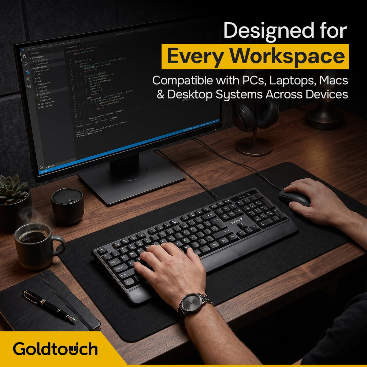Goldtouch Wired Keyboard and Mouse Combo, USB, Full Size, Black