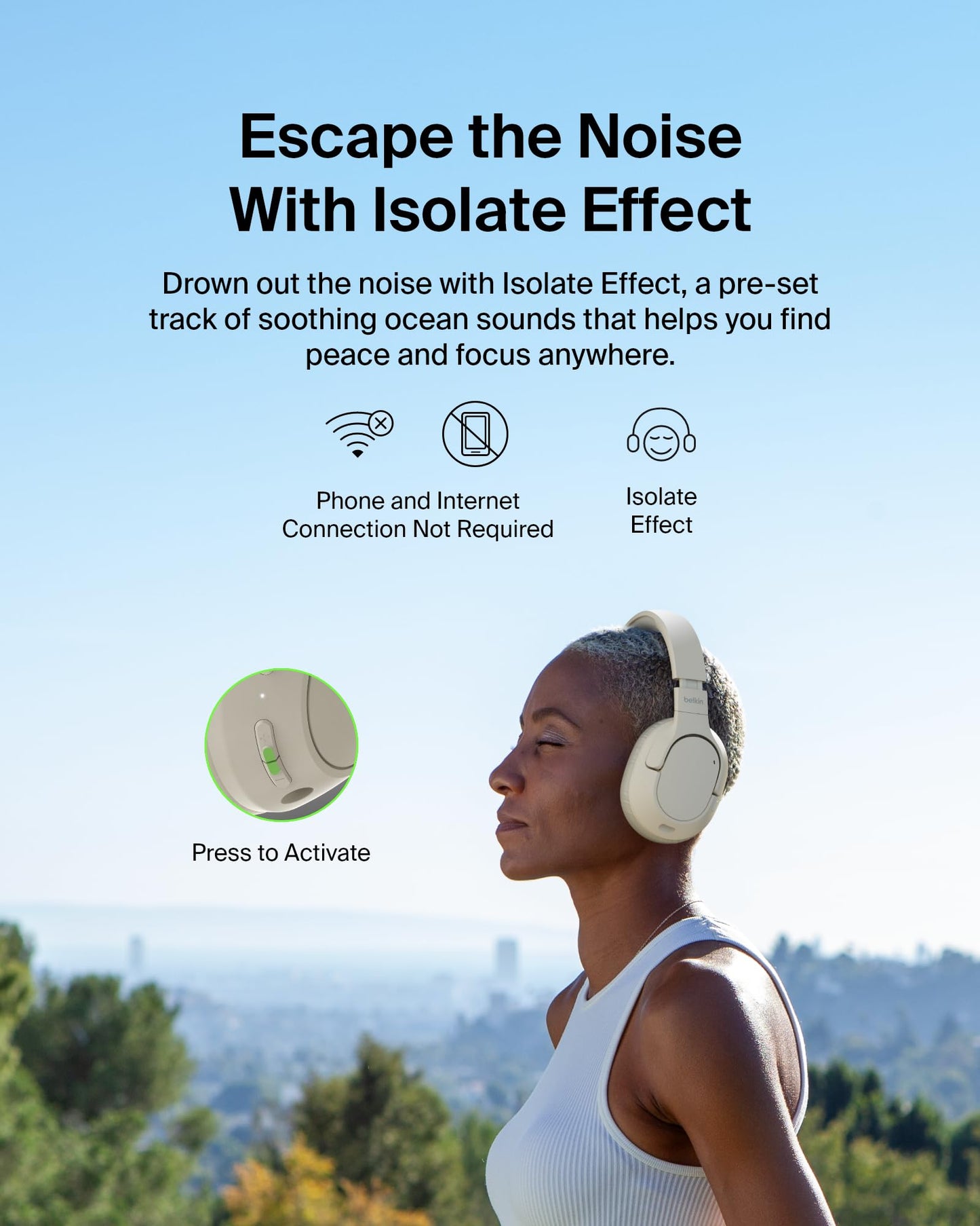 Belkin SoundForm Isolate Bluetooth Over-Ear Headphones - Hybrid Active Noise Cancelling Headphones - Wireless w/ 60H Playtime, Fast Charging…