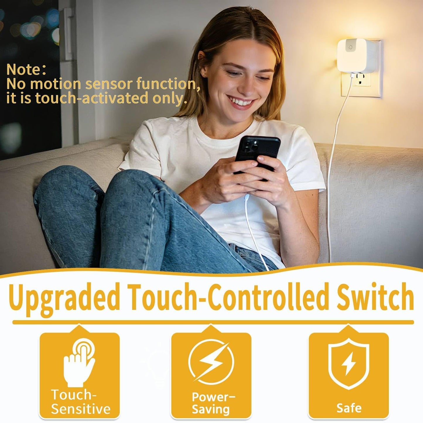 Dekeliy USB-C Night Light, Touch-Controlled Nightlight with Adjustable 3-Level Lighting, Night Lights Plug into Wall Night Lights for Corridor Bedroom