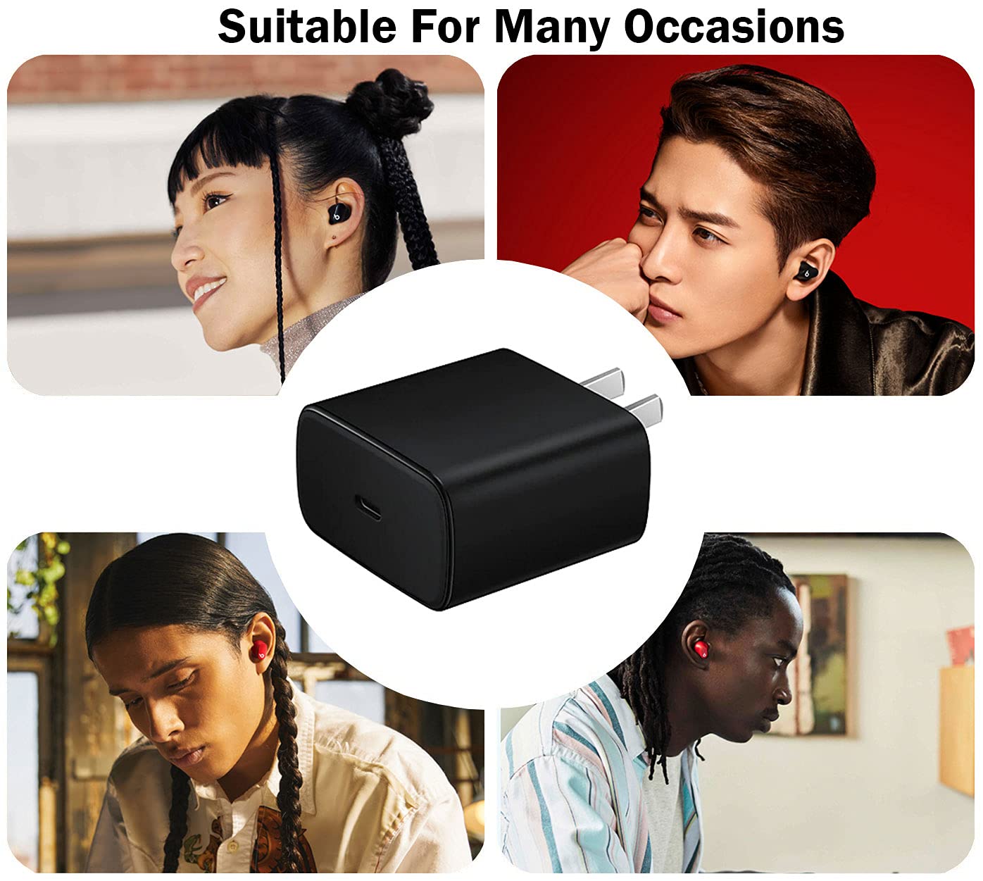 USB-C 20W Charging Block Charger Adapter for Beats Earbuds, Beats Solo 4, Studio Pro(x Kim Kardashian),Studio Buds+, Flex, Fit Pro,Solo Buds, Pill