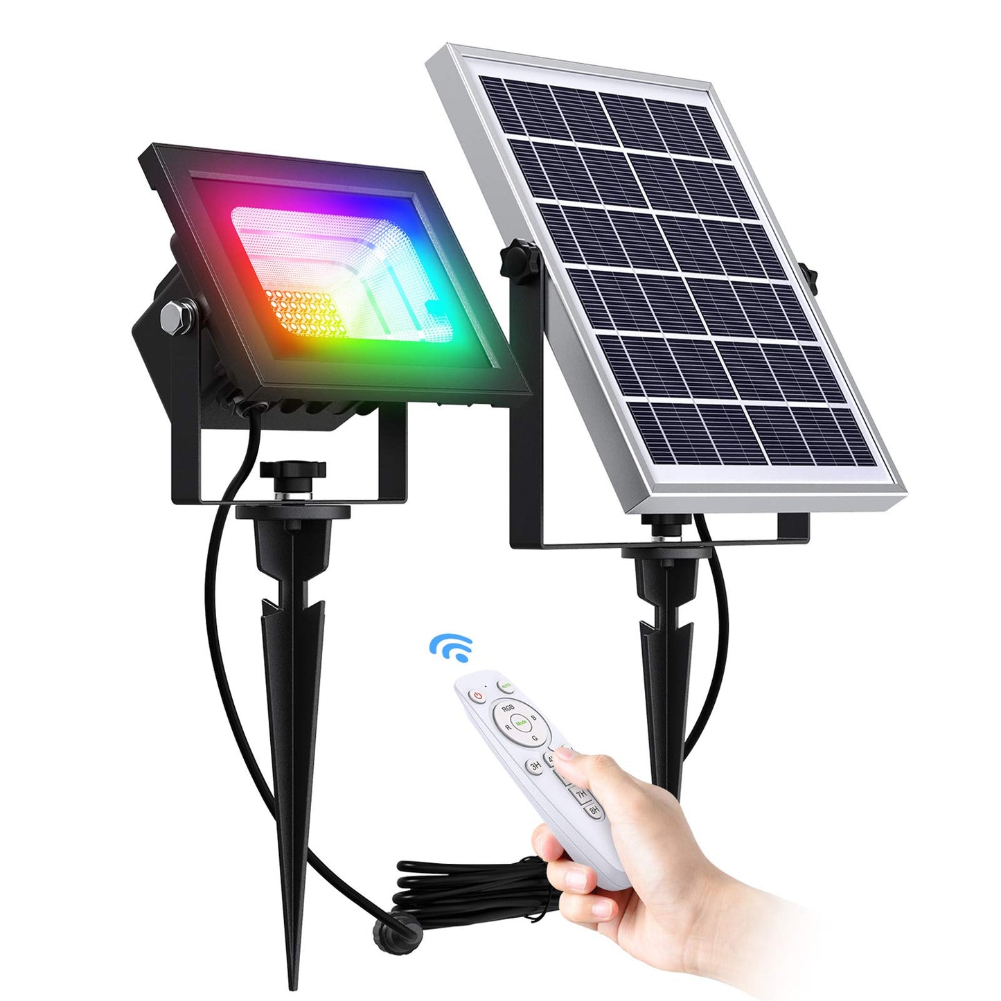 SunBonar RGB Solar Flood Lights Outdoor Solar Spotlight, 7 Singe Colors & Color Changing Spot Lights with Remote Control, 60LED IP65 Waterproof