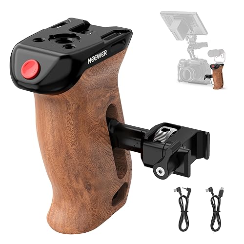 NEEWER Wooden Side Handle with Record Start/Stop Remote Trigger NATO Clamp 1/4" & 3/8" Threads Vertical Adjustment 22lb Load Compatible with SmallRig