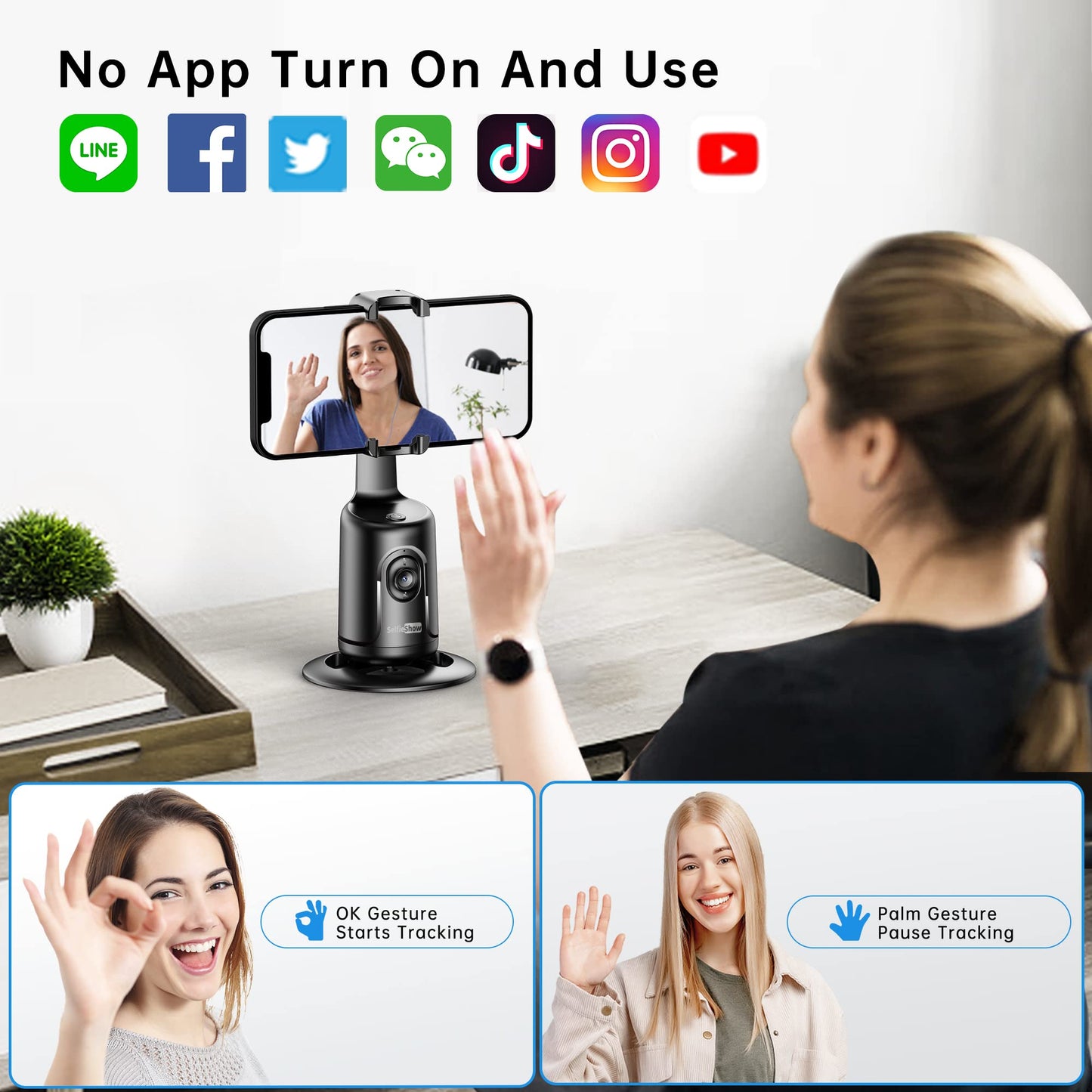 Auto Tracking Phone Holder, Auto Face Tracking Tripod, Portable All-in-one Smart Selfie Stick 360 Rotation Fast Face & Object Tracking Cameraman Robot