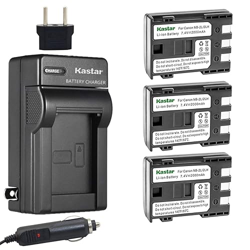 Kastar 3-Pack Battery and Charger Kit for Canon NB-2L, NB-2LH, Canon PowerShot G7, G9, S30, S40, S45, S50, S60, S70, S80, DC410, DC420, VIXIA HF R10