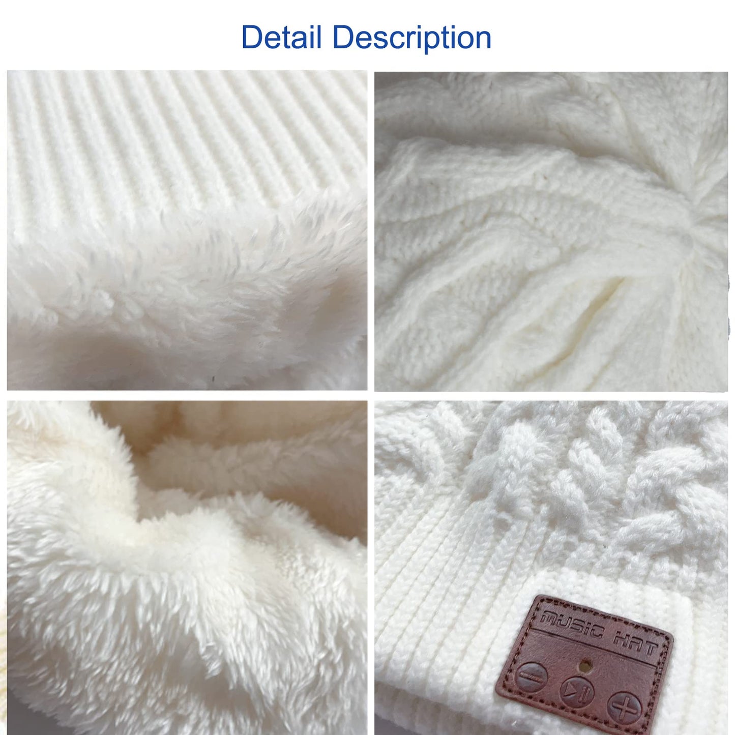 Wireless Winter Music Beanie Hat Men Women Headphone Music Hat Winter Cap Stereo Headset Speaker Microphone Earphone Outdoor White