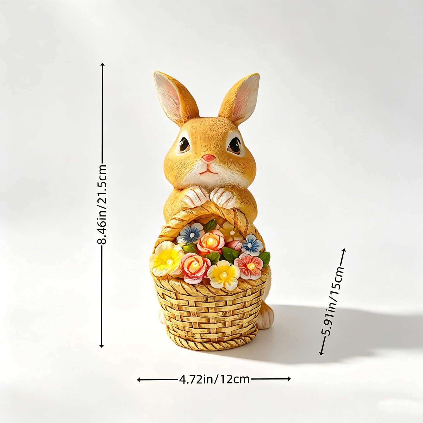 Yuntrav Solar Bunny Statue, 6x4.7x8.5 Inch Waterproof Resin Garden Figurine, Solar Warm LED Light Auto On Off Outdoor Rabbit Ornament for Patio