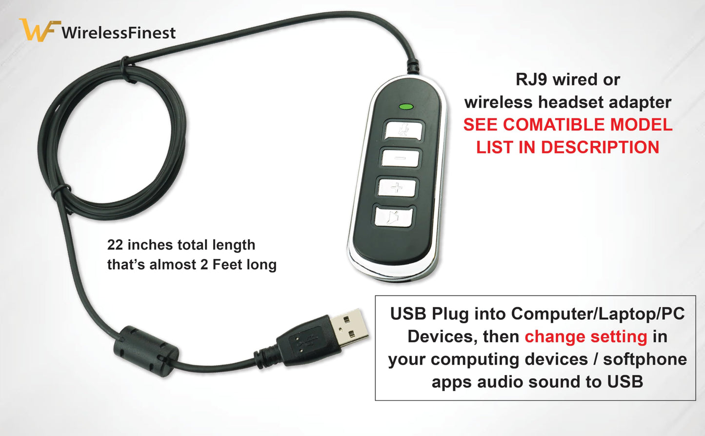 Adapter RJ9 Headset Desk Phone Connect To Coputer PC Laptop Mac Tablet Window Sofphones Devices Compatible With Plantronic Jabra Sennheiser Wireless